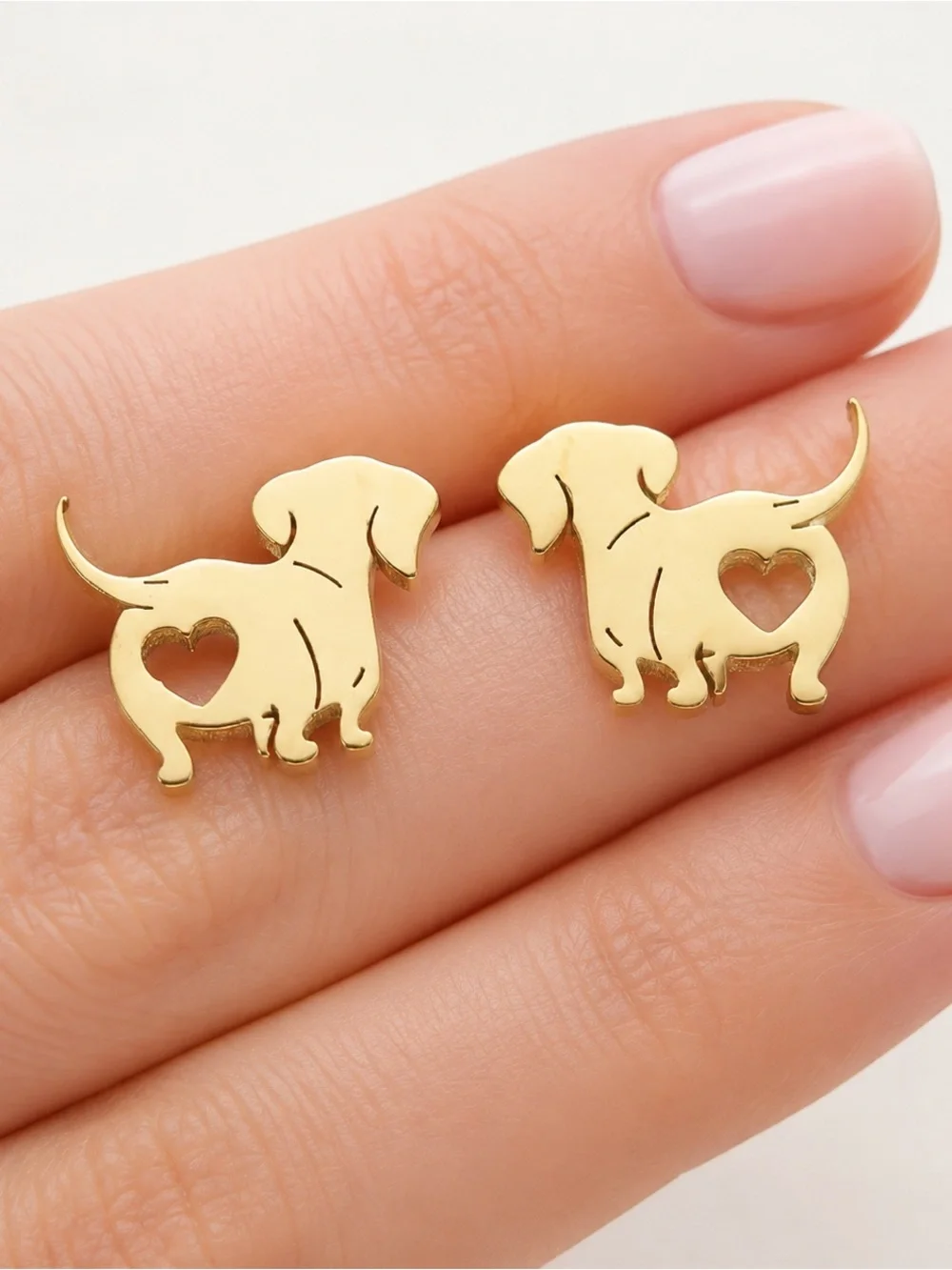 Gold Dog Heart Stud Earrings - Pet Lover Jewelry